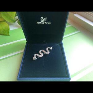 Vintage Swarovski Green Eyed Snake Silver Tone Pin